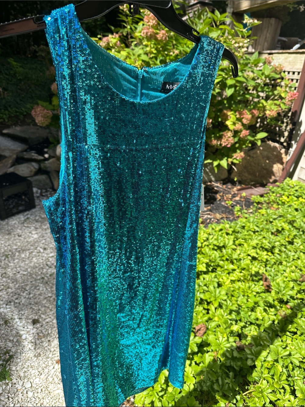ABS Allen Schwartz Teal Sequin Sleeveless Shift Dress